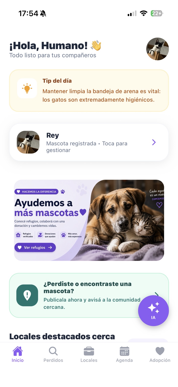 Pantalla de inicio actual de PetMatch