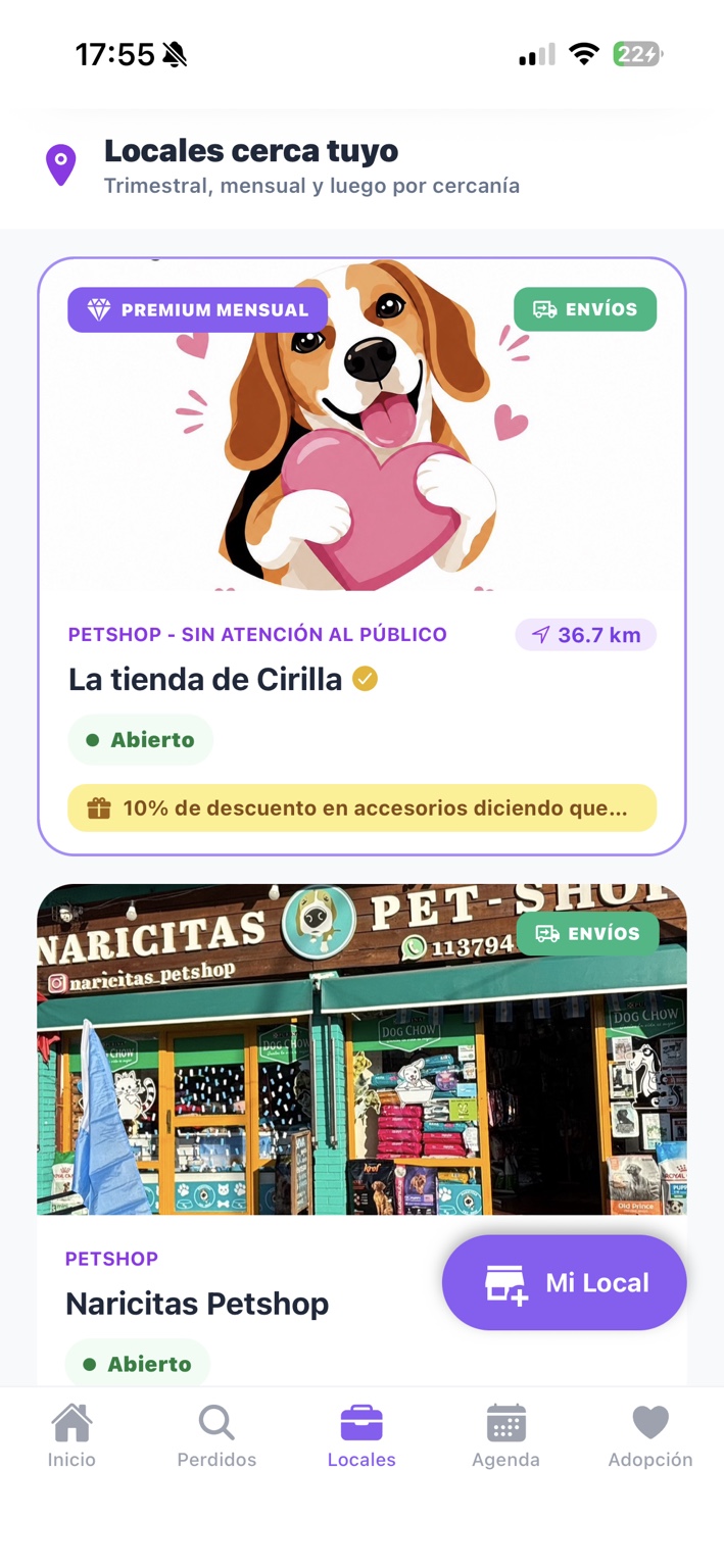 Locales cerca tuyo en PetMatch